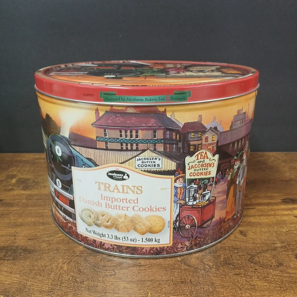 Jacobsen's Trains Imported Danish Butter Cookie Collectible Tin, Empty 9 x 6.25